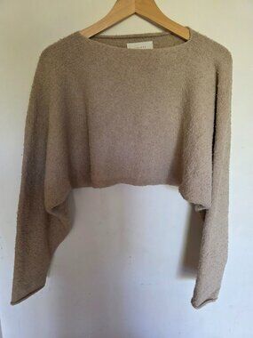 Lauren Manoogian crop sweater. Cotton boucle tan/grey/greige. Designer Size 1